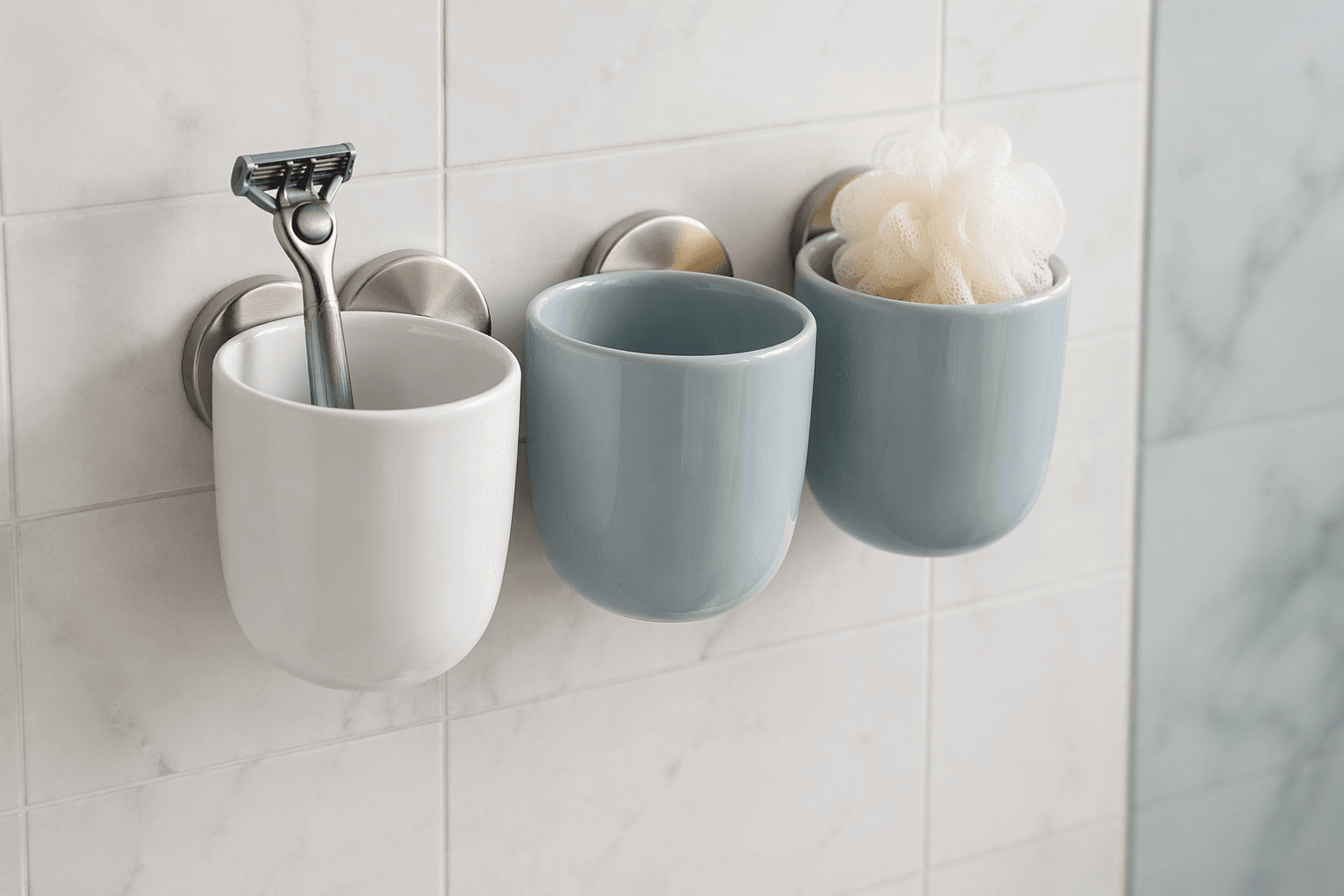 Razor & Sponge Hook Set — In the bathroom